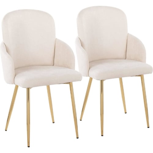 Dahlia Dining Chair in Gold Metal, Chrome & Cream Fabric (Set of 2)